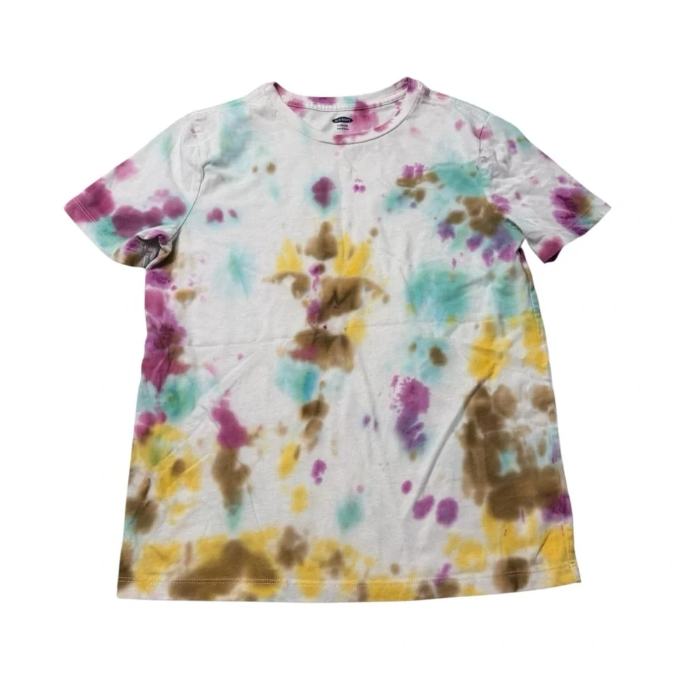 Old Navy | Kids White Shirt with Colorful Purple Yellow Turquoise Tie-Dye Tee